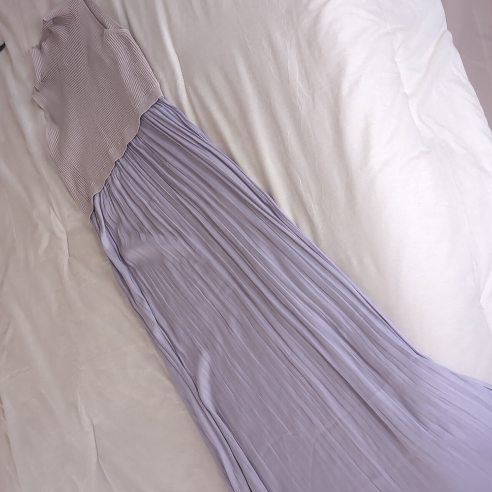 Anthropologie Large Sleeveless Twofer Dress Lavender Purple Pleated Long Spring - Picture 2 of 8